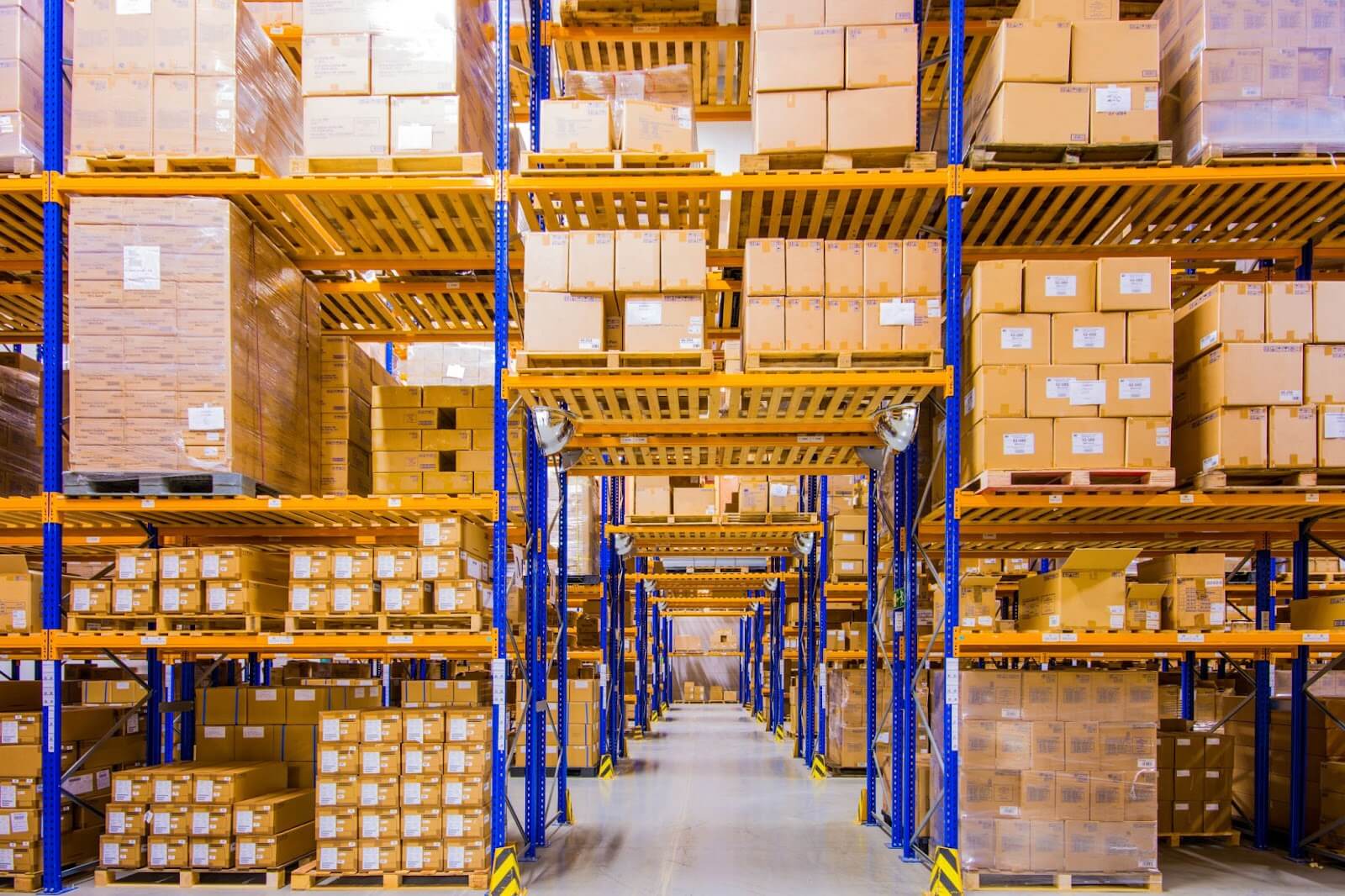 Inside a warehouse full of boxes.